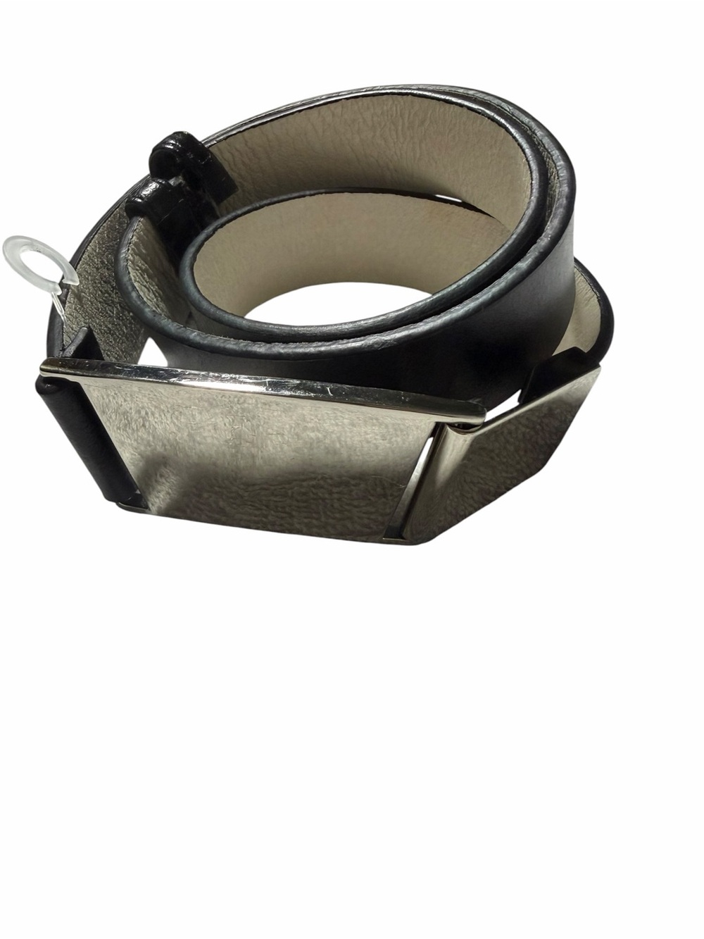 Ellen Tracy Black Leather Belt with Silver Metal Buckle - Picture 2 of 7